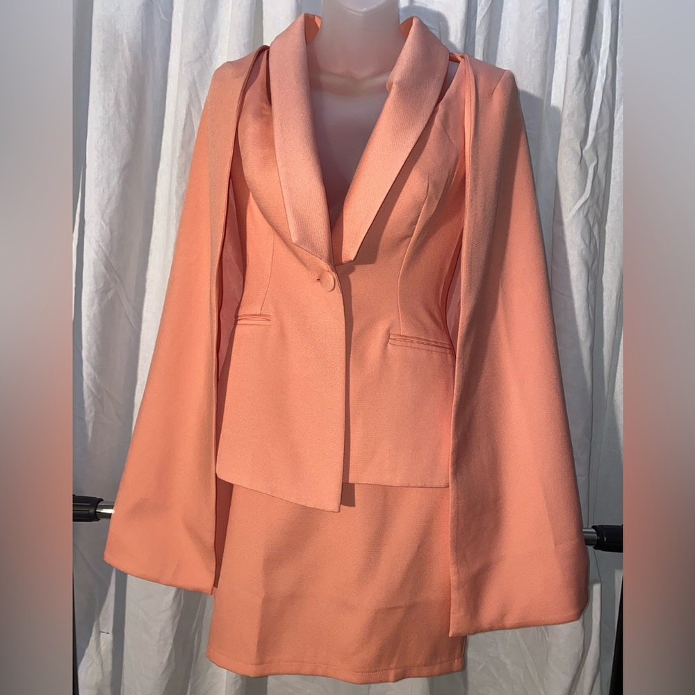 Fashion Nova, X-Small, Peach, Cape Blazer & Skirt Set